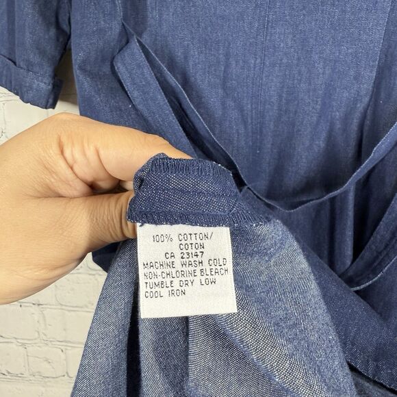 VTG 90's Talbots Maxi Dress Size 8 Blue Chambray Denim Button Down Cape Duster - Picture 8 of 15